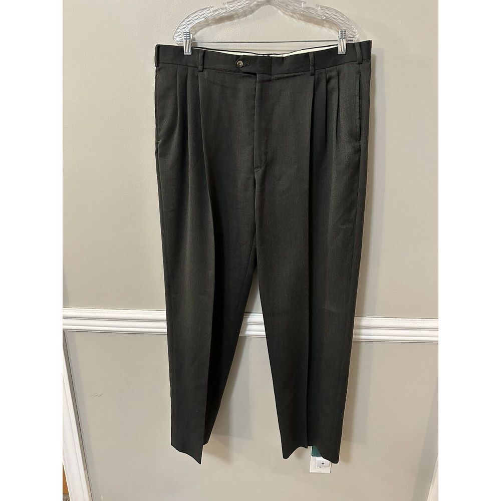 Harvey's Men's Wool Dress Slacks 40x31 Made In USA Dark Gray Pleated Front‎